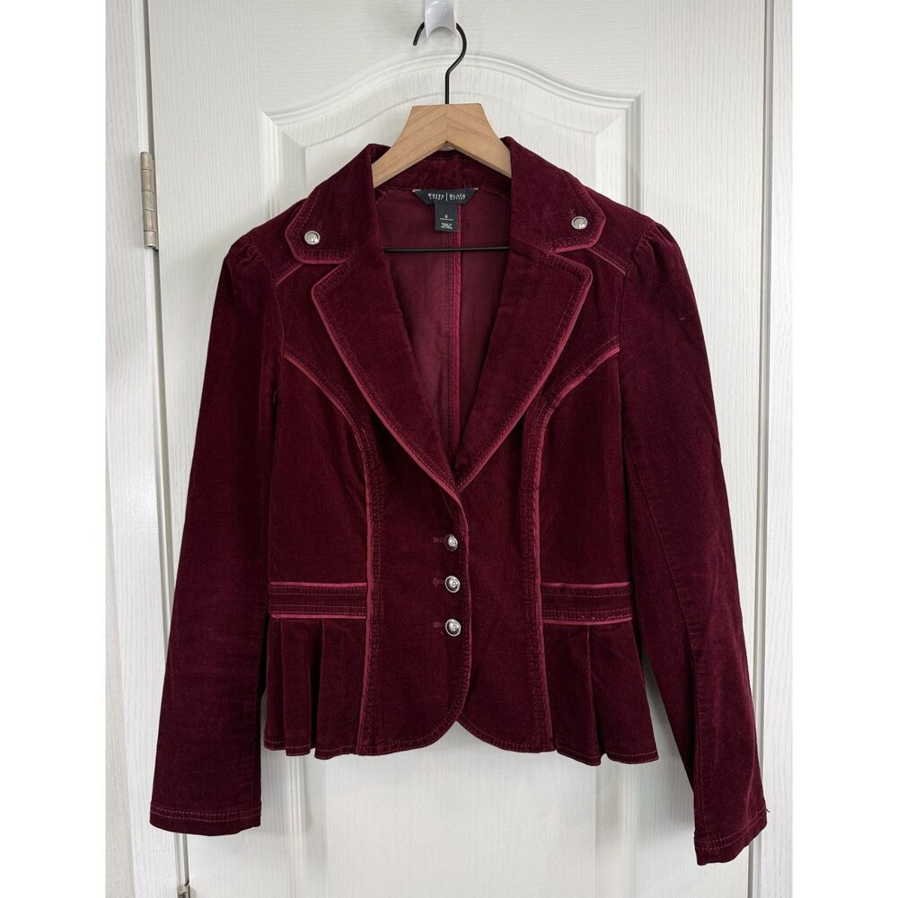 White House Black Market Womens 4 Burgundy Corduroy Peplum Military Jacket
